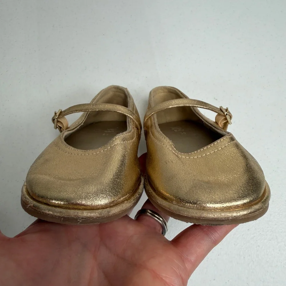 Zara 24 Toddler 8 Mary Jane Shoes Gold Metallic Faux Leather Buckle Strap Party